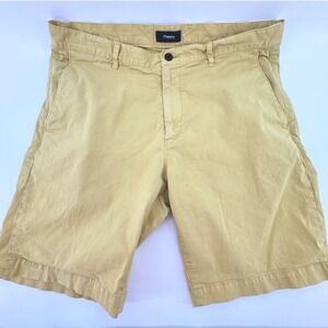 Theory Mens Zaine SW S Patton Shorts Yellow Ochre Chino Cotton Stretch Size 32